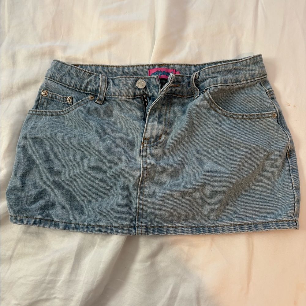 Edikted Light Blue Denim Mini Skirt